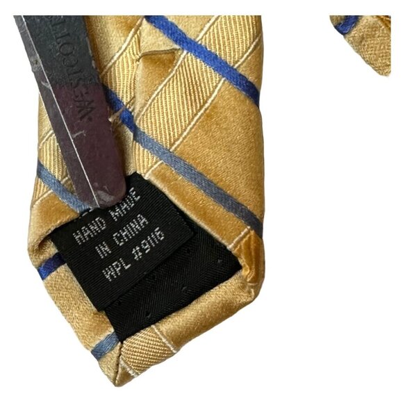 Vintage Wide Silk Tie Preswick and Moore Gold Blue Plaid Classic Retro Necktie - Picture 4 of 9